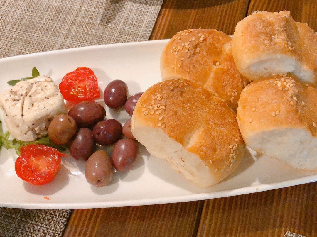 Maltese bread, olives and gbejna